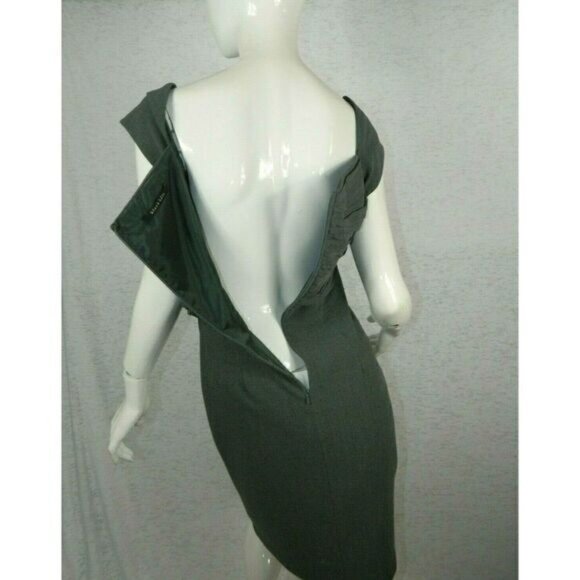 Black Halo Dress Gray Sleeveless Off The Shoulder  Midi V-Neck‎ Size 8 - Picture 7 of 8